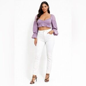Sugar Thrillz Lilac Ruffle Long-Sleeve Crop Top